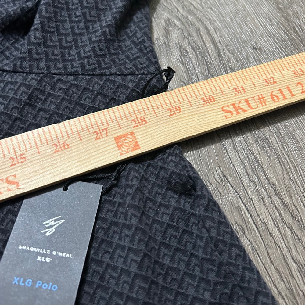 Shaquille O'Neal Polo Shirt 3XLT Tall Black Grey Textured Geometric V-Neck New - Picture 4 of 7